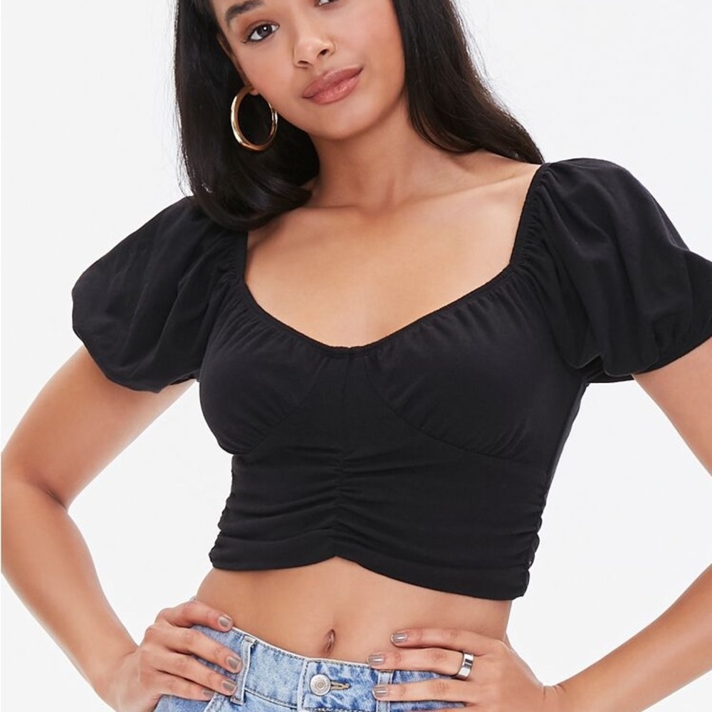 NWOT Forever 21 Puff Sleeve Crop Top Black
